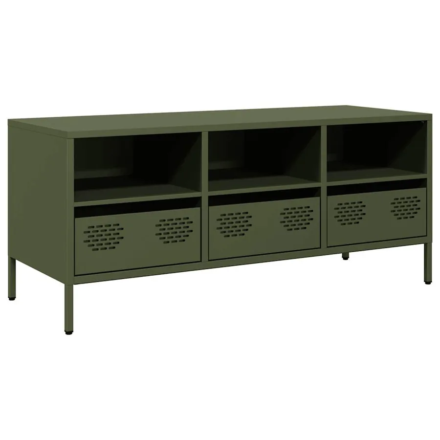 Meuble TV vert olive 101,5x39x43,5 cm acier laminé à froid - 2