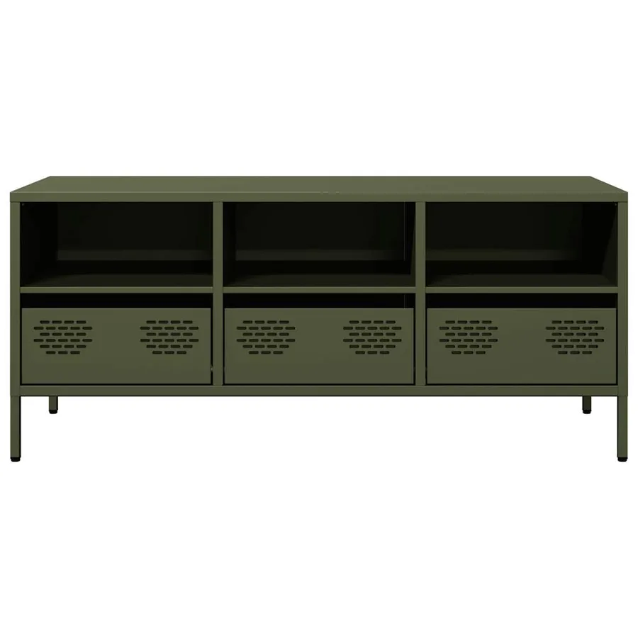 Meuble TV vert olive 101,5x39x43,5 cm acier laminé à froid - 4