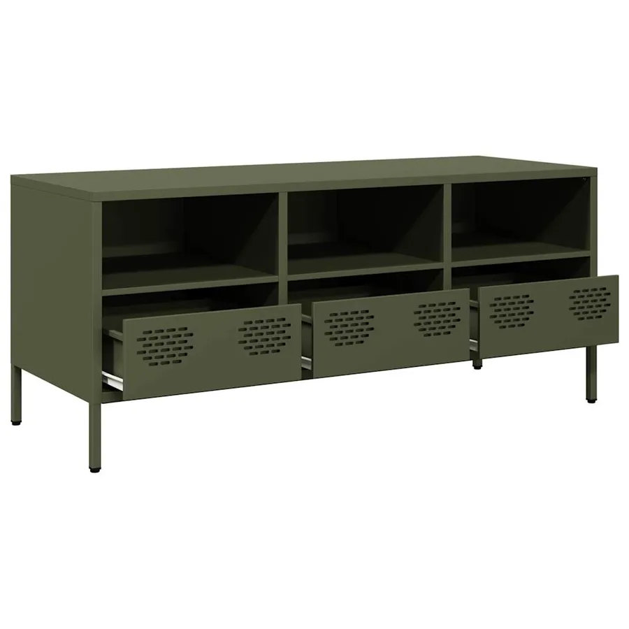 Meuble TV vert olive 101,5x39x43,5 cm acier laminé à froid - 5