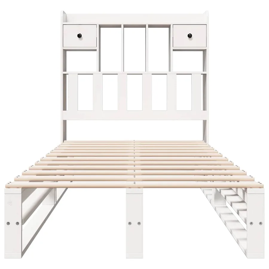 Lit bibliothèque sans matelas blanc 90x200cm bois de pin massif - 4