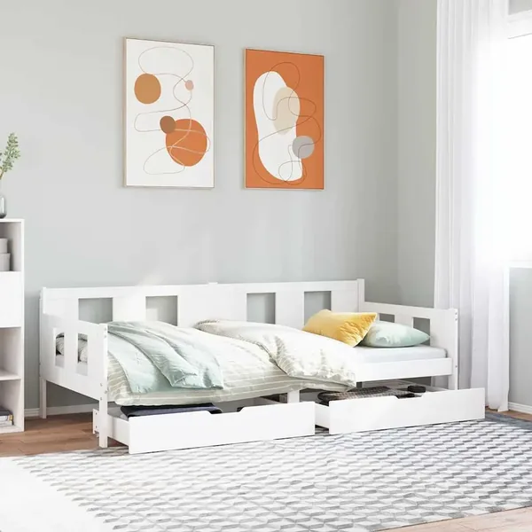 Lit de jour et tiroirs sans matelas blanc 80x200 cm bois massif