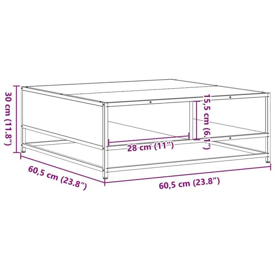Table basse chêne sonoma 60,5x60,5x30cm bois d'ingénierie/métal - 10