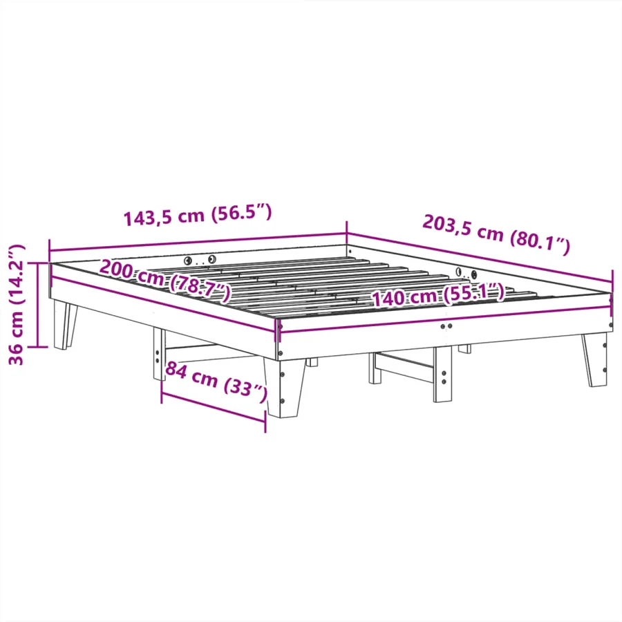 Cadre de lit sans matelas blanc 140x200 cm bois de pin massif - 9