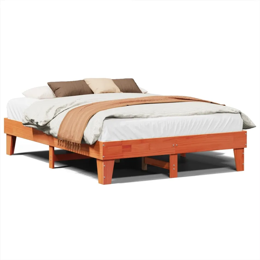 Cadre de lit sans matelas cire marron 150x200cm bois pin massif - 2