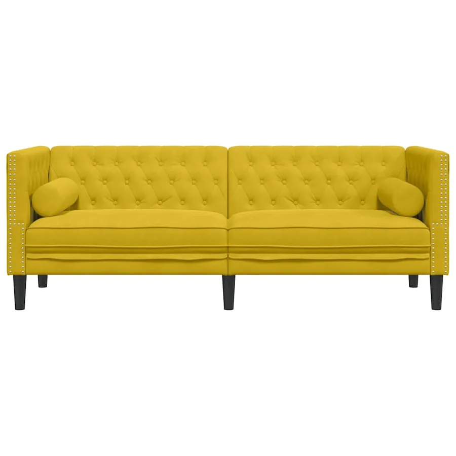 Canapé Chesterfield avec traversins 3 places jaune velours - 4