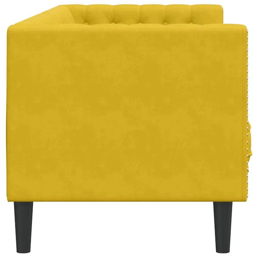 Canapé Chesterfield avec traversins 3 places jaune velours - 5