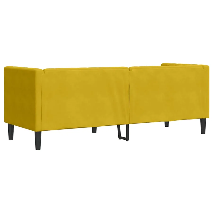Canapé Chesterfield avec traversins 3 places jaune velours - 6