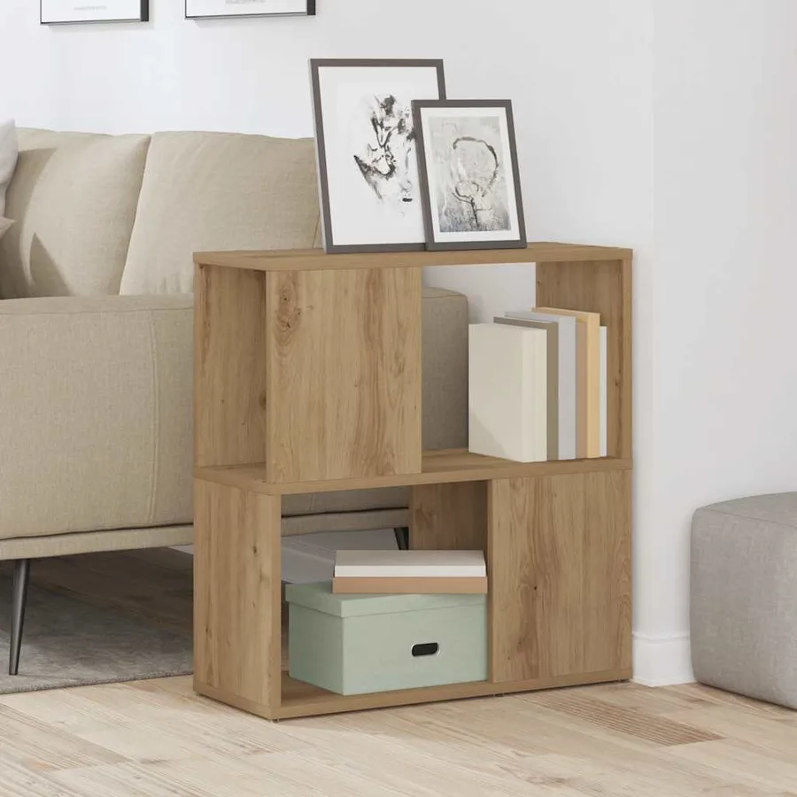 Bibliothèque chêne artisanal 60x24x63 cm bois d'ingénierie - 3