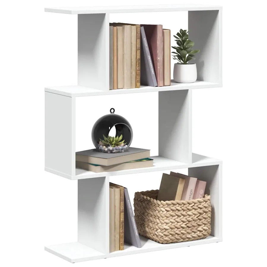 Bibliothèque séparateur de pièce à 3 niveaux Blanc 70 x 24 x 97 cm Bois d'ingénierie