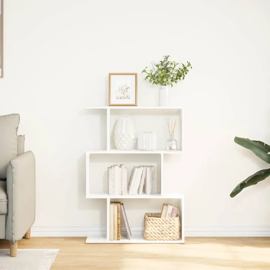 Bibliothèque séparateur de pièce à 3 niveaux Blanc 70 x 24 x 97 cm Bois d'ingénierie - 3