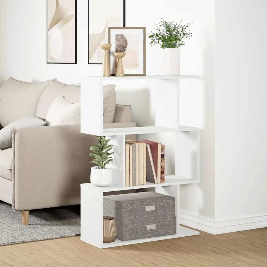 Bibliothèque séparateur de pièce à 3 niveaux Blanc 70 x 24 x 97 cm Bois d'ingénierie - 4