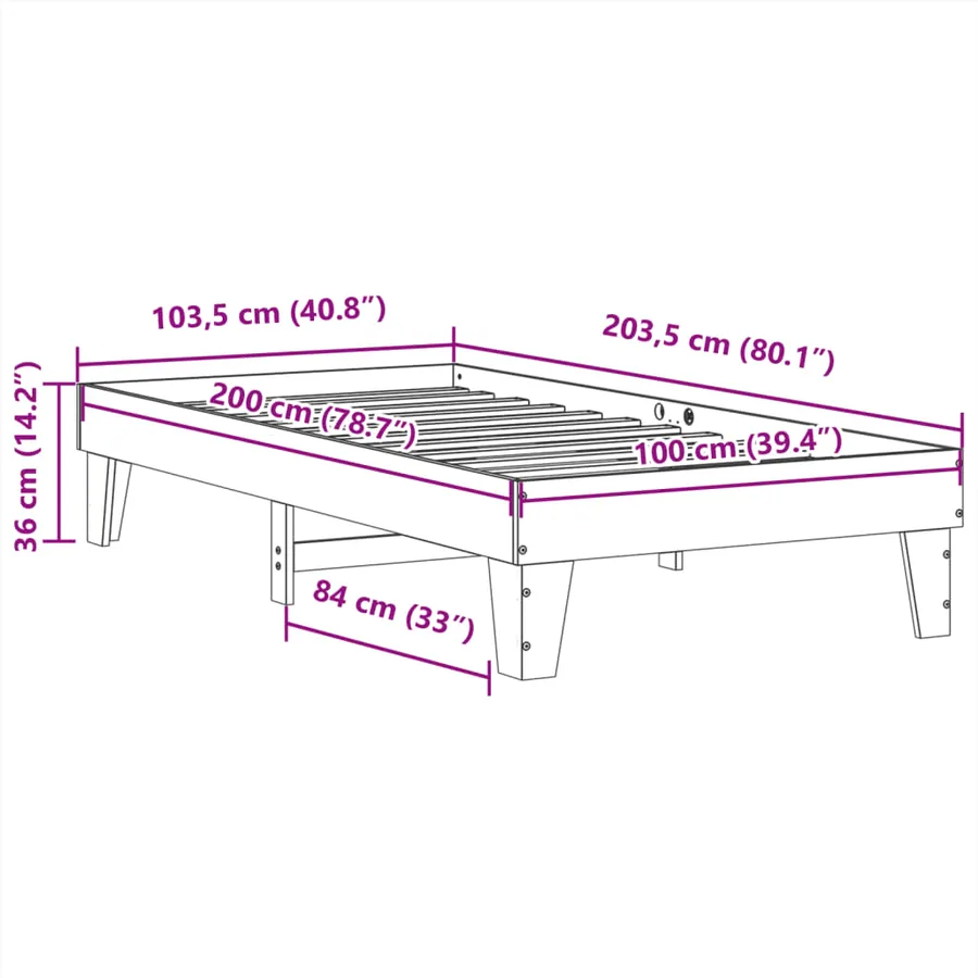 Cadre de lit sans matelas 100x200 cm bois massif de pin - 9