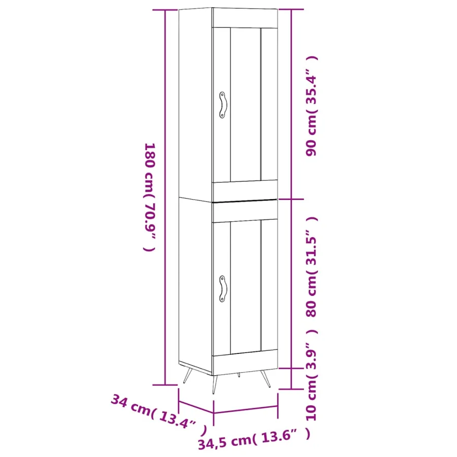 Buffet haut Chêne sonoma 34,5x34x180 cm Bois d'ingénierie - 13