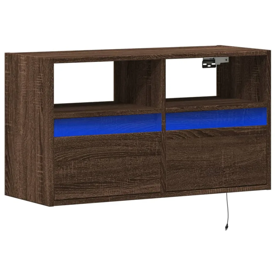 Meuble TV mural avec lumières LED chêne marron 80x31x45 cm - 3