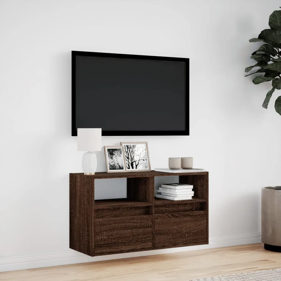 Meuble TV mural avec lumières LED chêne marron 80x31x45 cm - 4