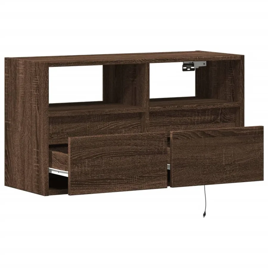 Meuble TV mural avec lumières LED chêne marron 80x31x45 cm - 9