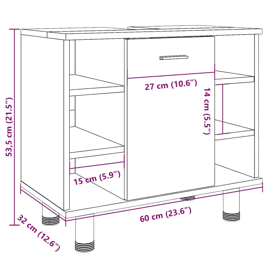 Armoire de salle de bain Chêne sonoma 60x32x53,5 cm Aggloméré - 13