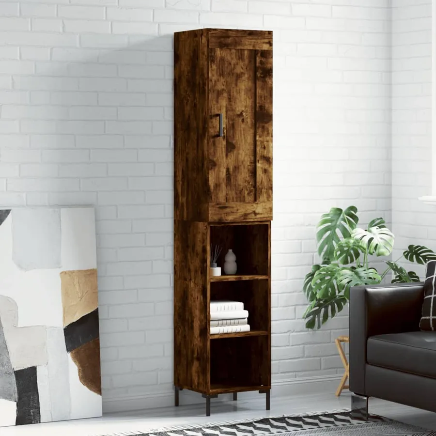 Buffet haut Chêne fumé 34,5x34x180 cm Bois d'ingénierie