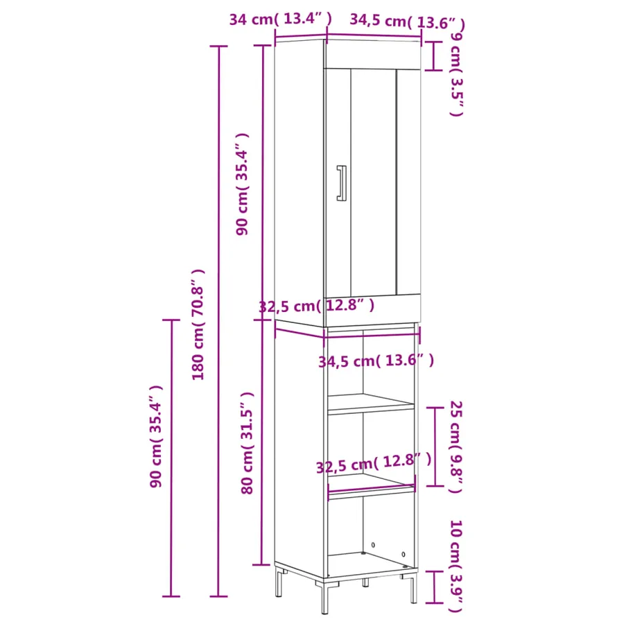 Buffet haut Chêne fumé 34,5x34x180 cm Bois d'ingénierie - 13