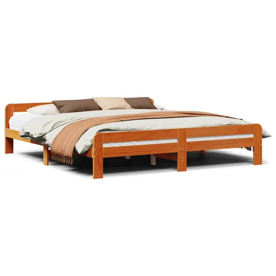 Cadre de lit sans matelas cire marron 180x200cm bois pin massif - 2