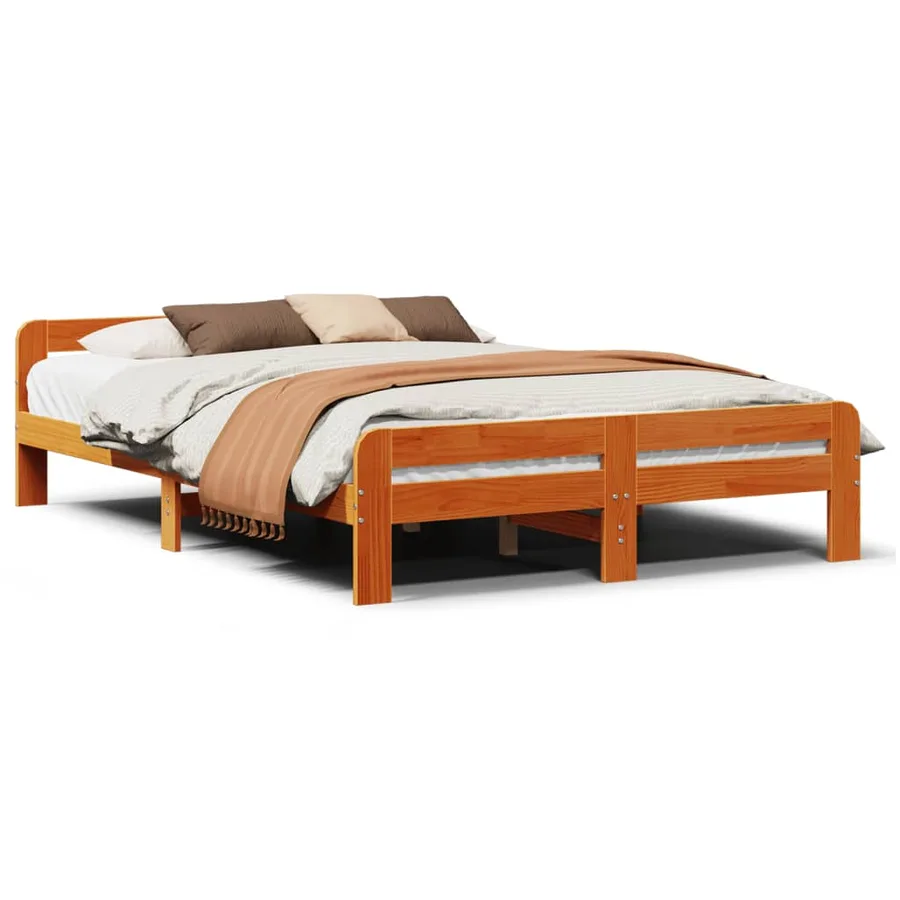 Cadre de lit sans matelas cire marron 150x200cm bois pin massif - 2