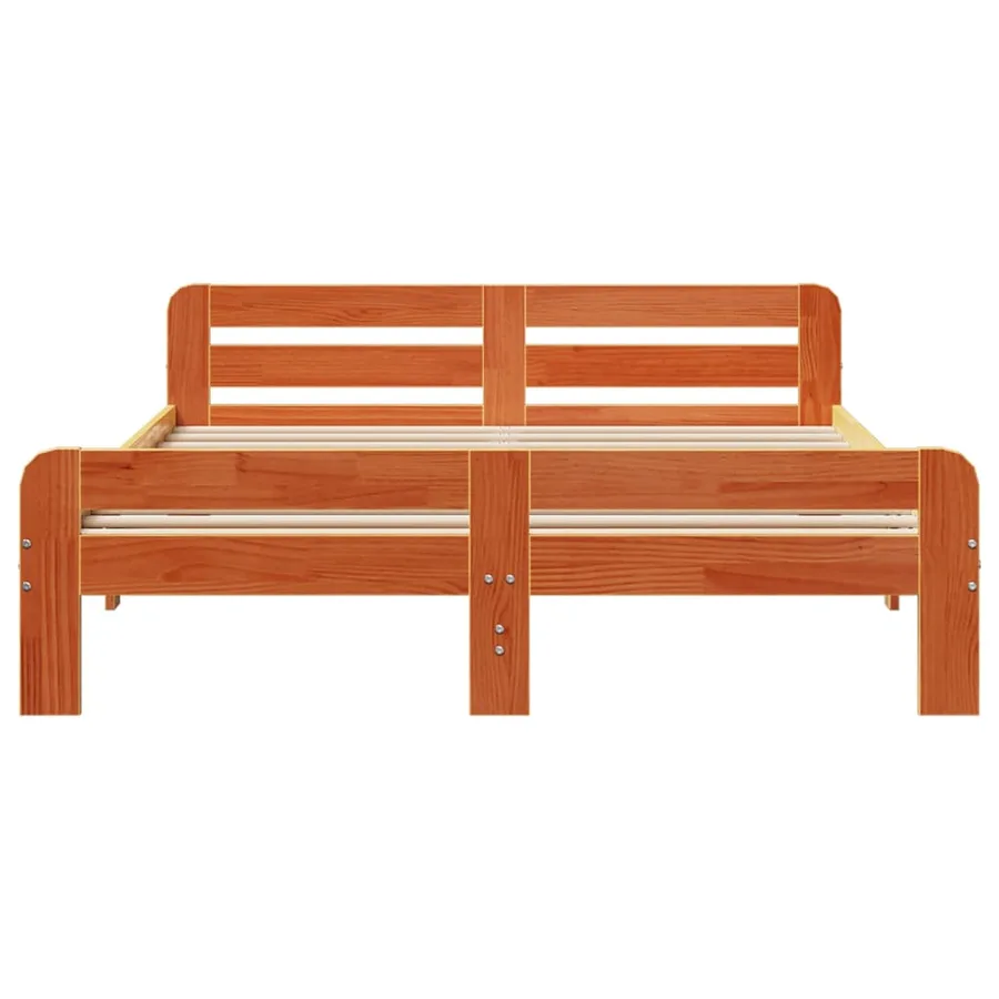 Cadre de lit sans matelas cire marron 150x200cm bois pin massif - 4