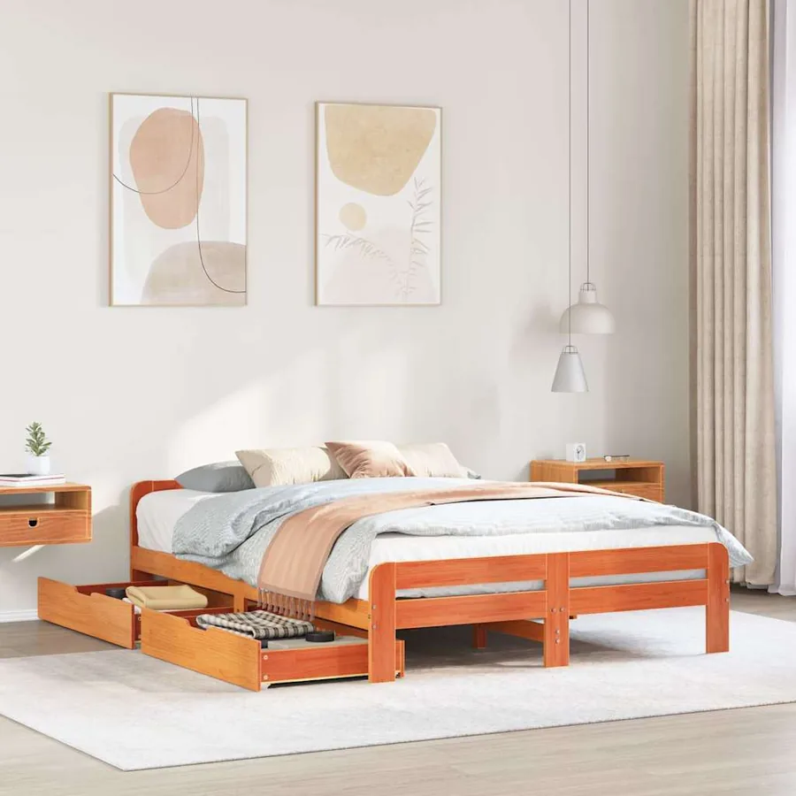 Cadre de lit sans matelas cire marron 150x200cm bois pin massif