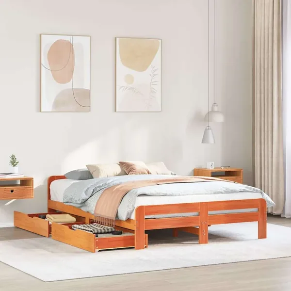 Cadre de lit sans matelas cire marron 150x200cm bois pin massif