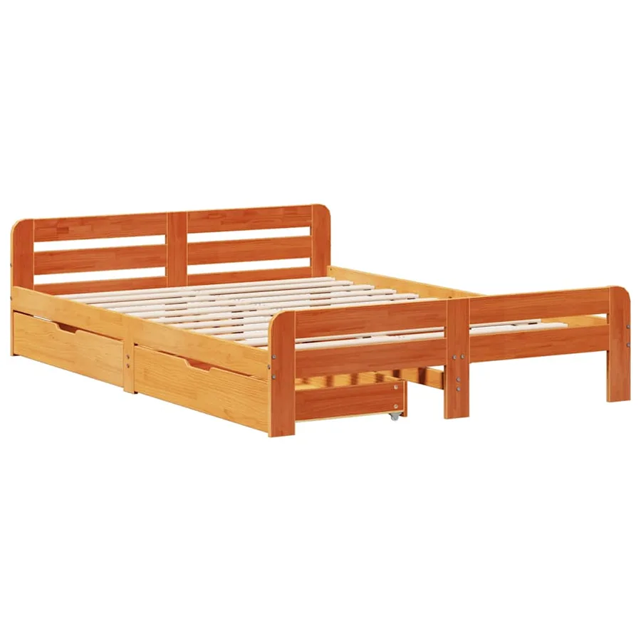 Cadre de lit sans matelas cire marron 150x200cm bois pin massif - 3