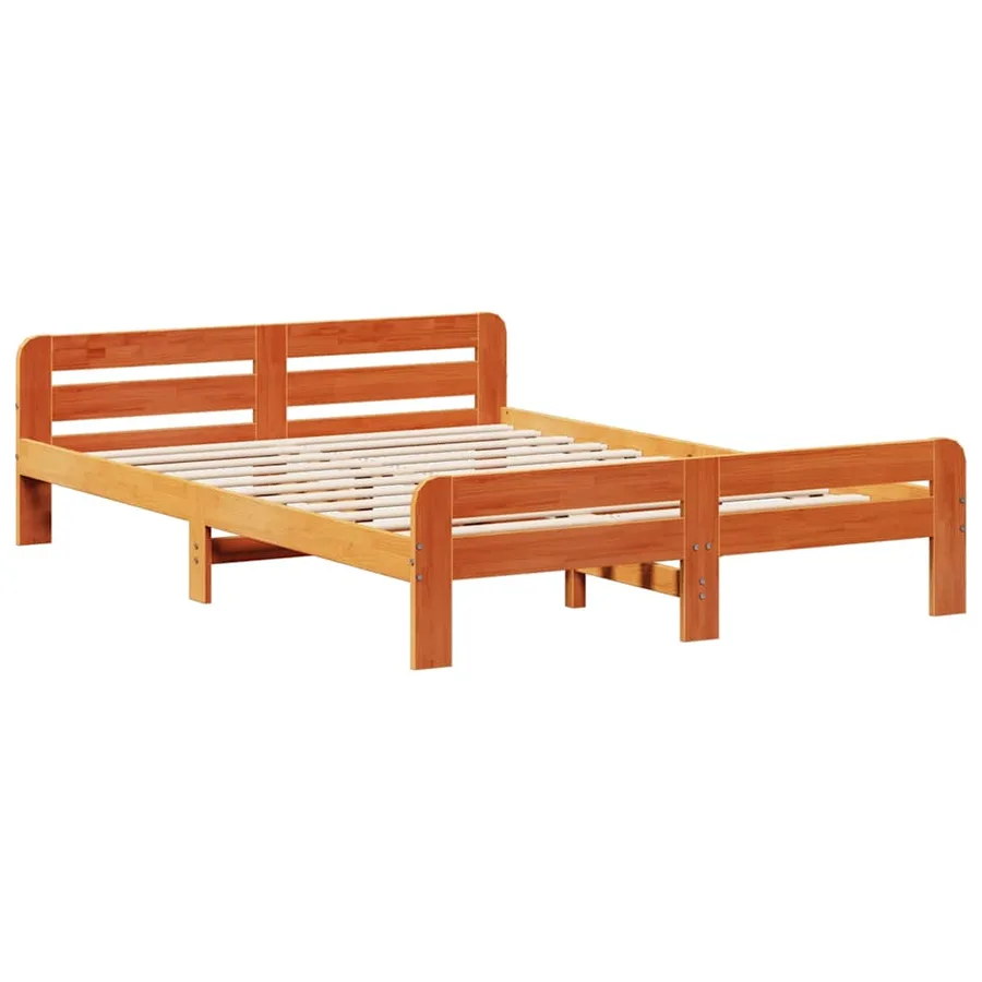 Cadre de lit sans matelas cire marron 150x200cm bois pin massif - 5