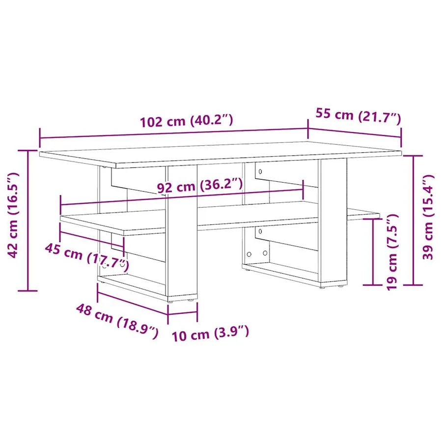 Table basse vieux bois 102x55x42 cm bois d'ingénierie - 9