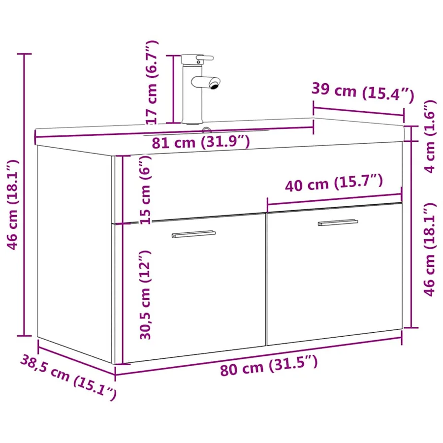 Armoire lavabo de salle de bain avec bassin intégré et robinet - 10