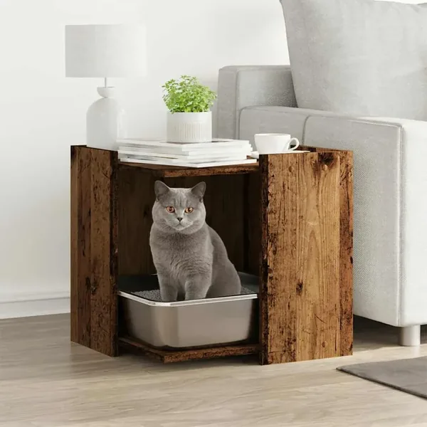 Meuble de bac à litière pour chat vieux bois bois d'ingénierie