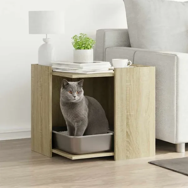 Meuble de bac à litière pour chat chêne sonoma bois ingénierie