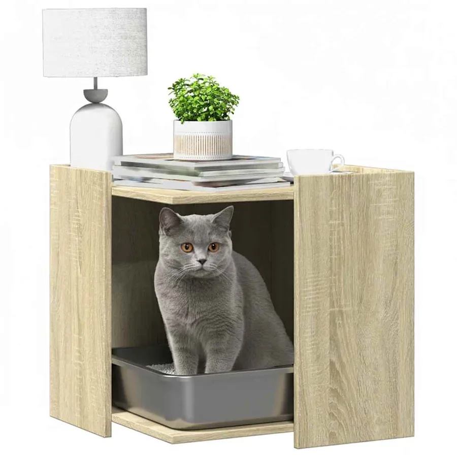 Meuble de bac à litière pour chat chêne sonoma bois ingénierie - 3