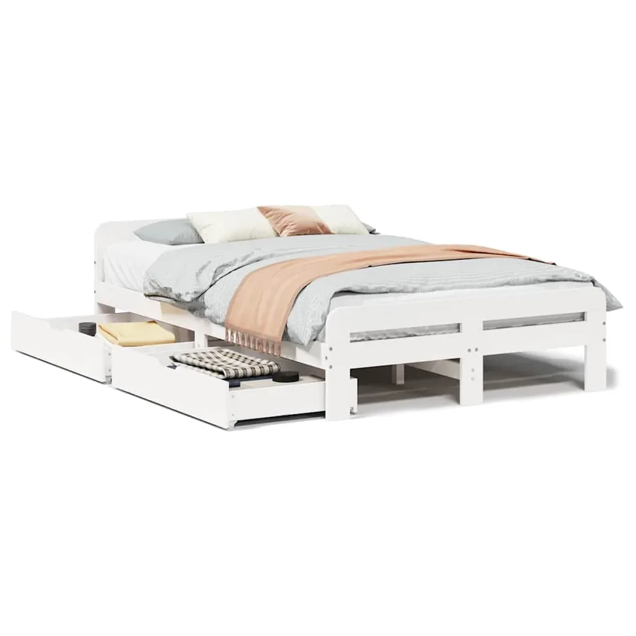 Cadre de lit sans matelas blanc 135x190 cm bois de pin massif - 2