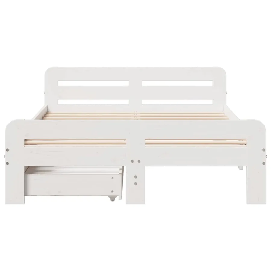 Cadre de lit sans matelas blanc 135x190 cm bois de pin massif - 4