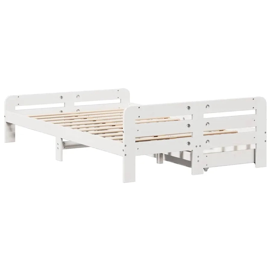 Cadre de lit sans matelas blanc 135x190 cm bois de pin massif - 8