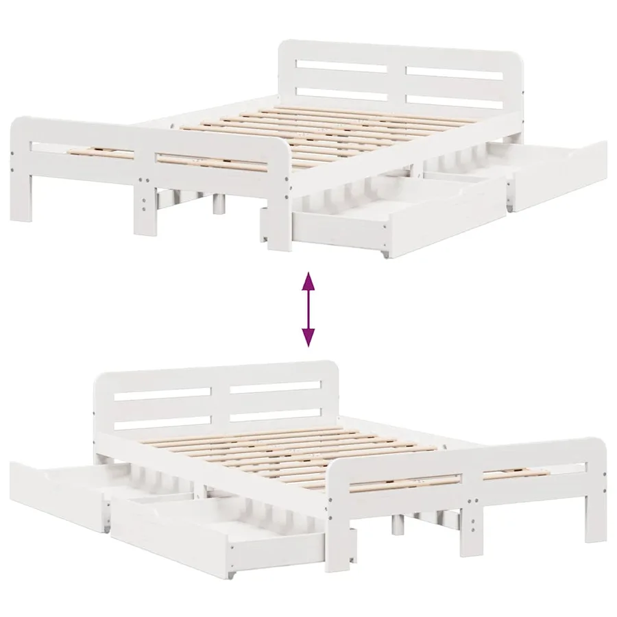 Cadre de lit sans matelas blanc 135x190 cm bois de pin massif - 9