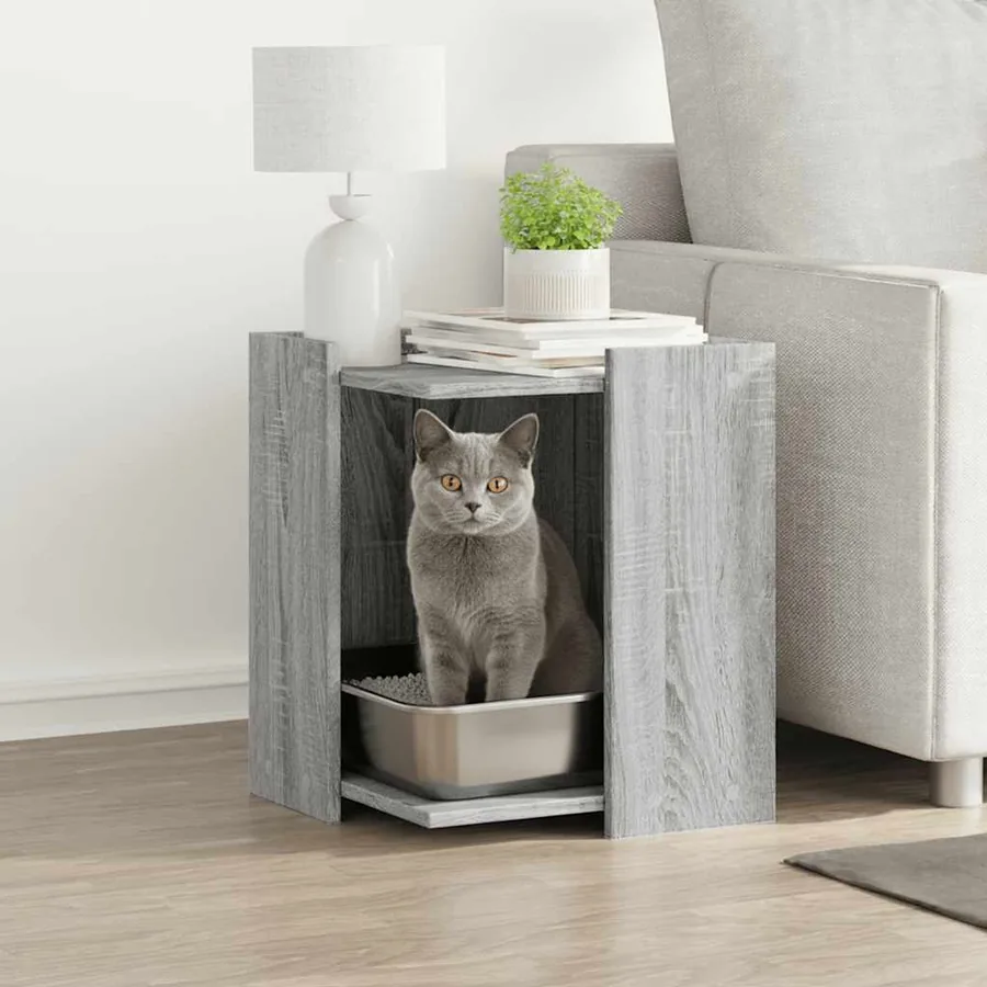 Meuble de bac à litière pour chat sonoma gris bois d'ingénierie
