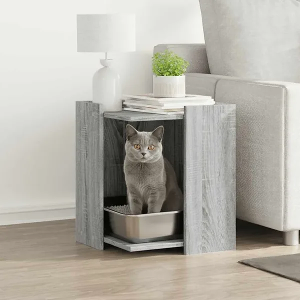 Meuble de bac à litière pour chat sonoma gris bois d'ingénierie