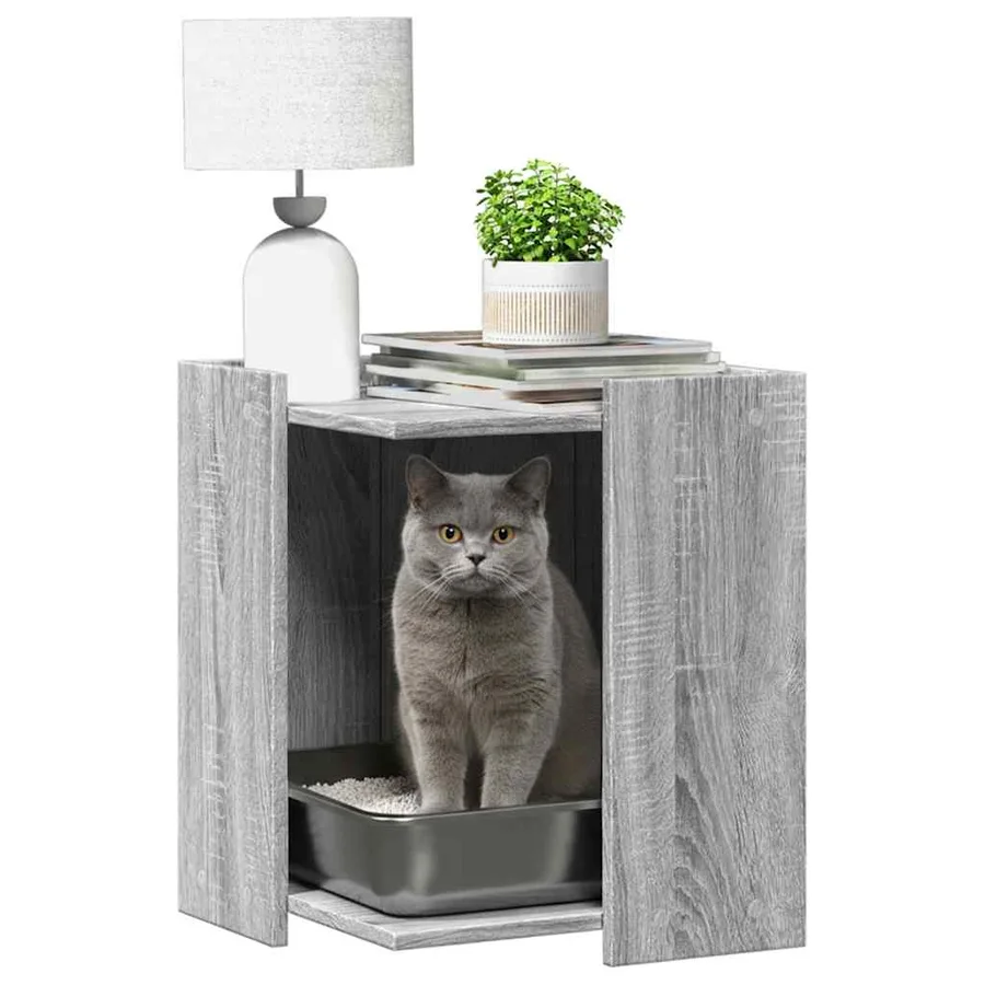 Meuble de bac à litière pour chat sonoma gris bois d'ingénierie - 3