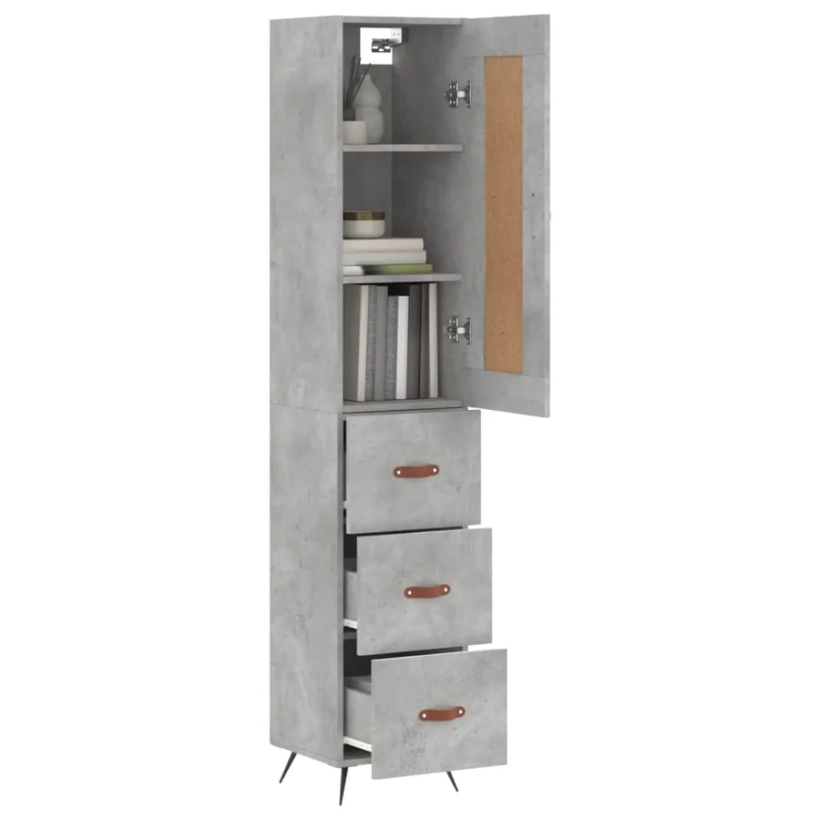 Buffet haut Gris béton 34,5x34x180 cm Bois d'ingénierie - 3