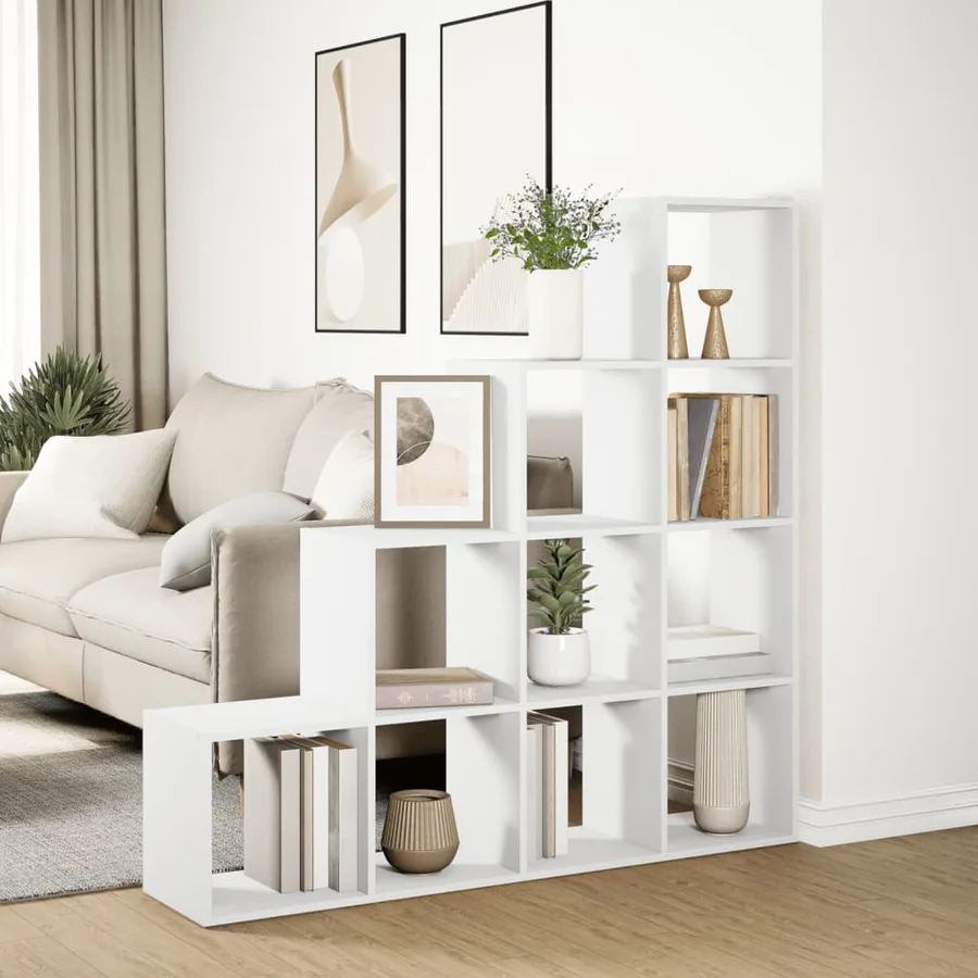 Étagère séparatrice de pièce à 4 niveaux blanc 131,5x29x131,5cm - 4