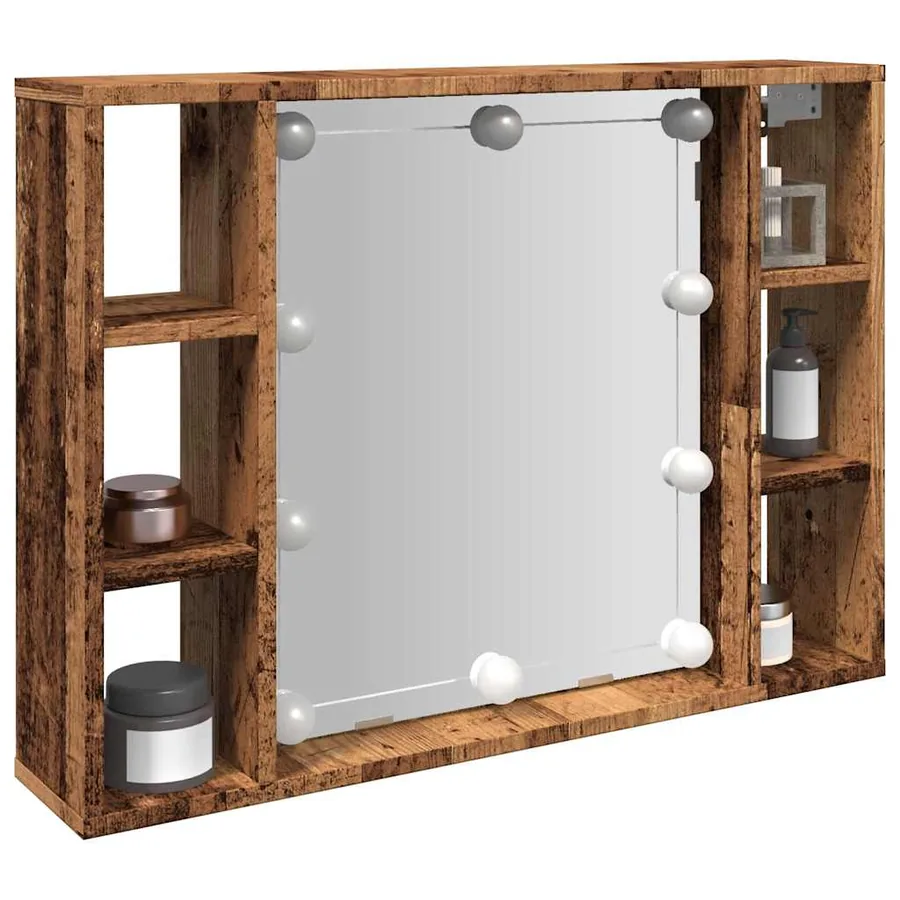 Armoire à miroir et LED vieux bois 76x15x55cm bois d'ingénierie