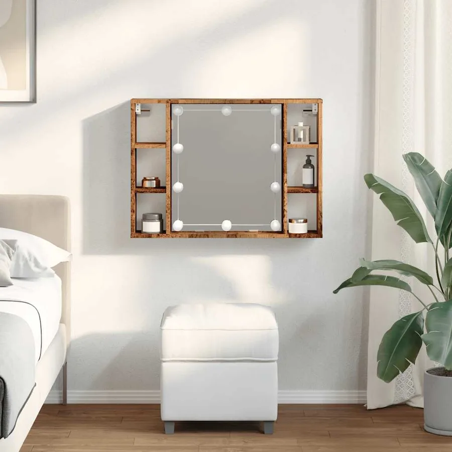 Armoire à miroir et LED vieux bois 76x15x55cm bois d'ingénierie - 3