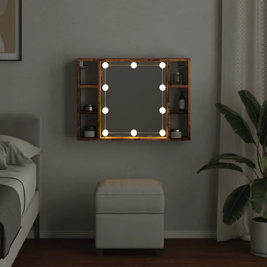 Armoire à miroir et LED vieux bois 76x15x55cm bois d'ingénierie - 4