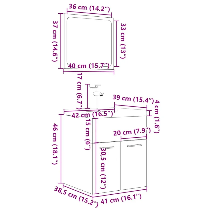 Ensemble de meubles de salle de bain 3 pcs gris béton - 10