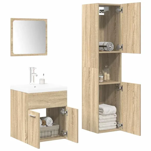 Ensemble de meubles de salle de bain 4 pcs chêne sonoma