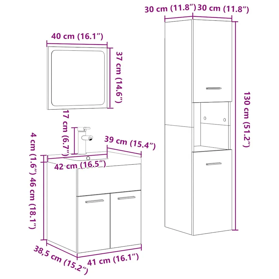 Ensemble de meubles de salle de bain 4 pcs chêne sonoma - 12